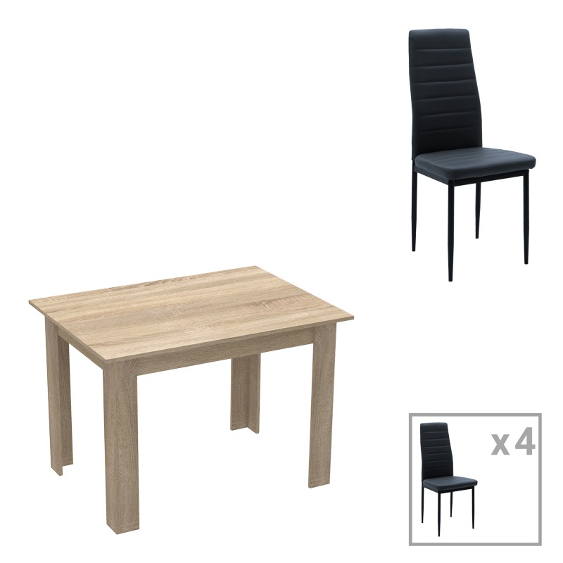 Set dining Manka-Parker, Pako World, 5 piese, Negru-Sonoma, 110x80x77 cm