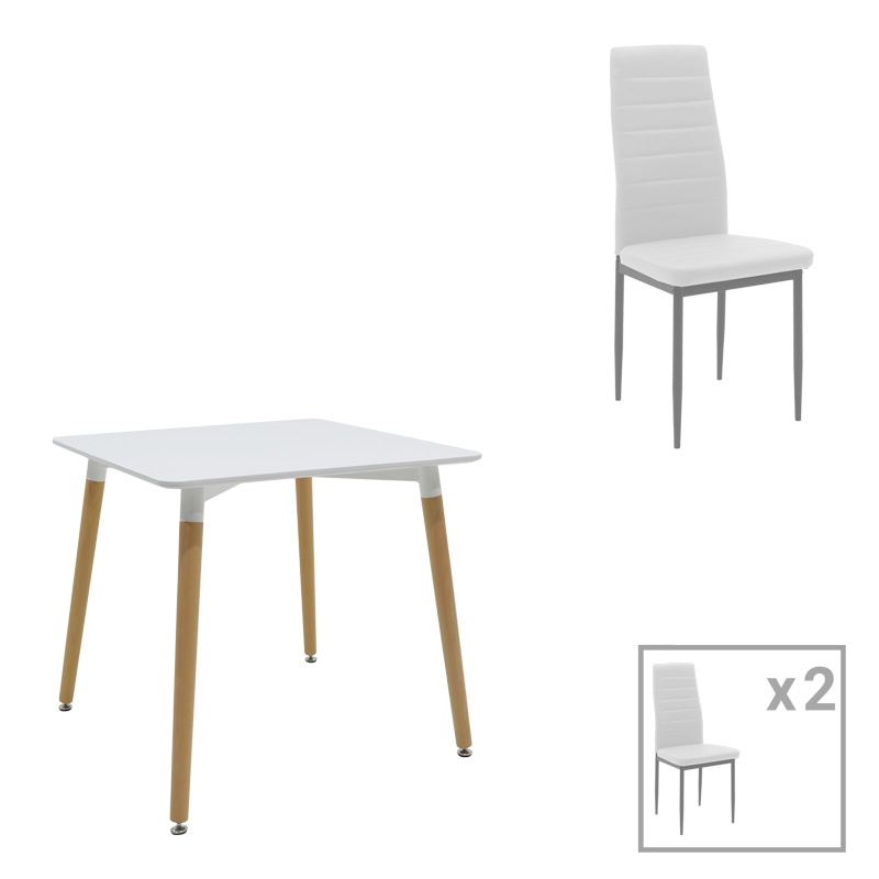 Set dining Natali-Parker, Pako World, 3 piese, MDF, Alb-natural, 80x80x76 cm