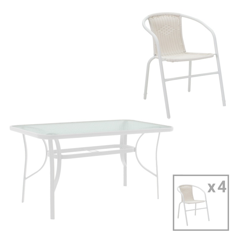 Set dining Obbi-Ensure, Pako World, Metal, Alb, 120x70x70 cm