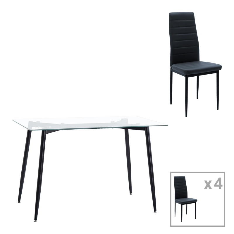 Set dining Quana-Parker, Pako World, 5 piese, Negru, 120x70x75 cm