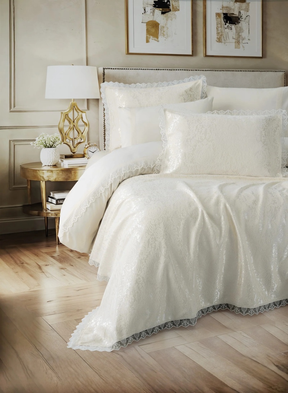 Set Lenjerie si Cuvertura Pique Velora Crem (Bumbac 100%)