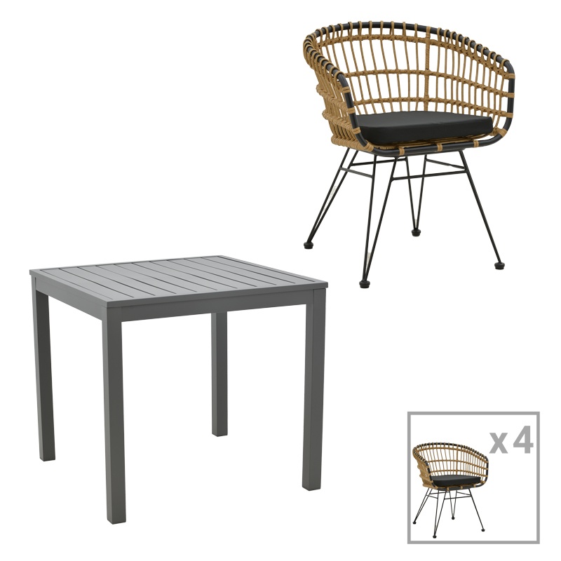 Set masa si scaune 5 buc de gradina Naoki C Pako World Antracit 80x80x74 cm