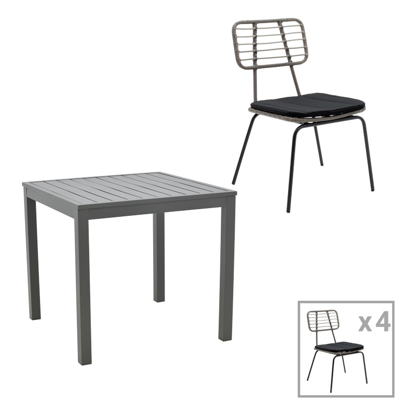Set masa si scaune 5 buc de gradina Naoki-Kliton B Pako World Antracit 80x80x74 cm