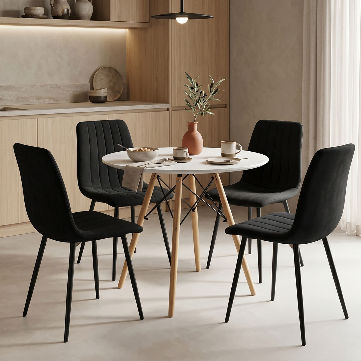 Set masa si scaune dining, 5 buc, Julita Noor, Pako, Alb 80x80x73 cm