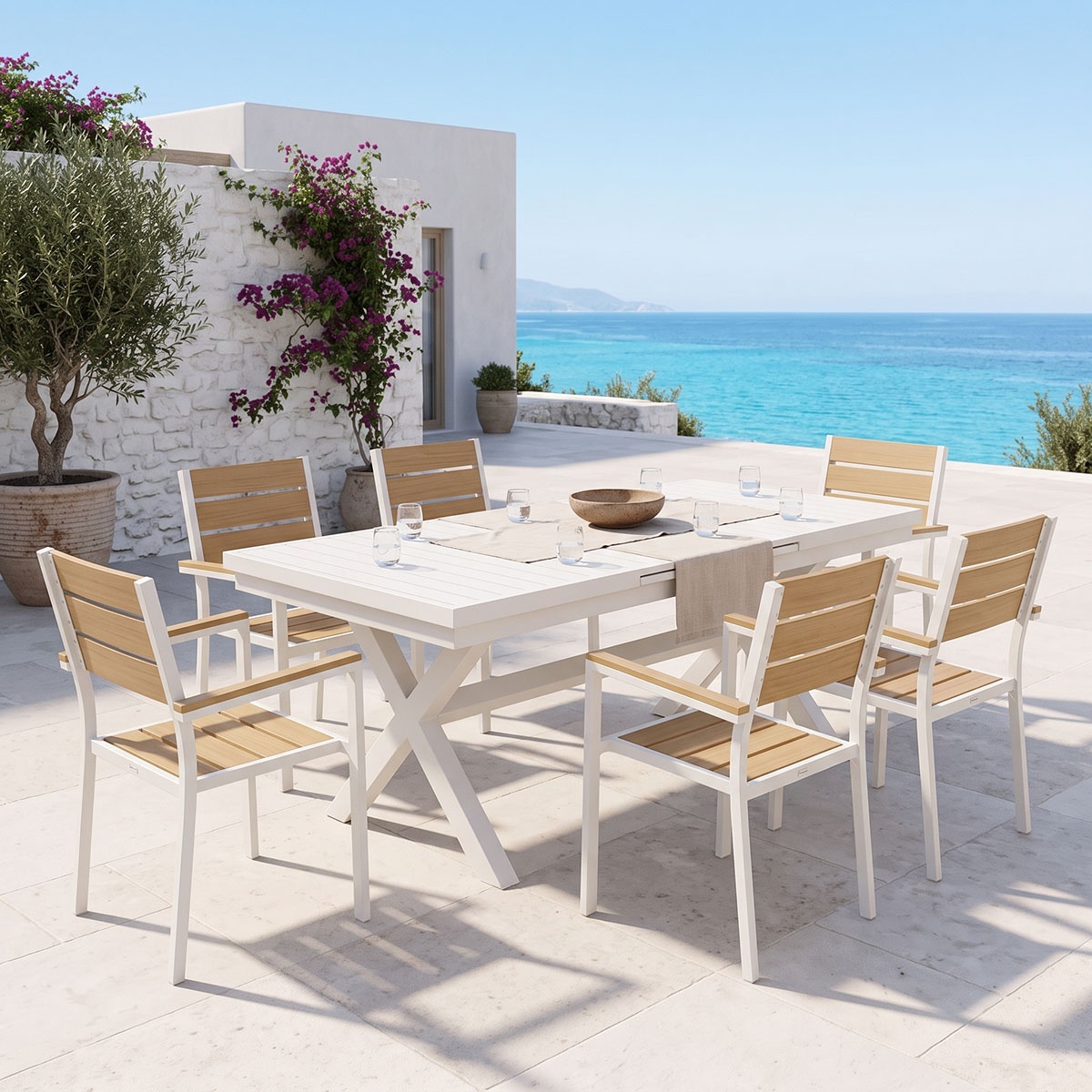 Set masa si scaune dining extensibil 7 buc Dagyn Breze Pako Natural 240x90x76 cm