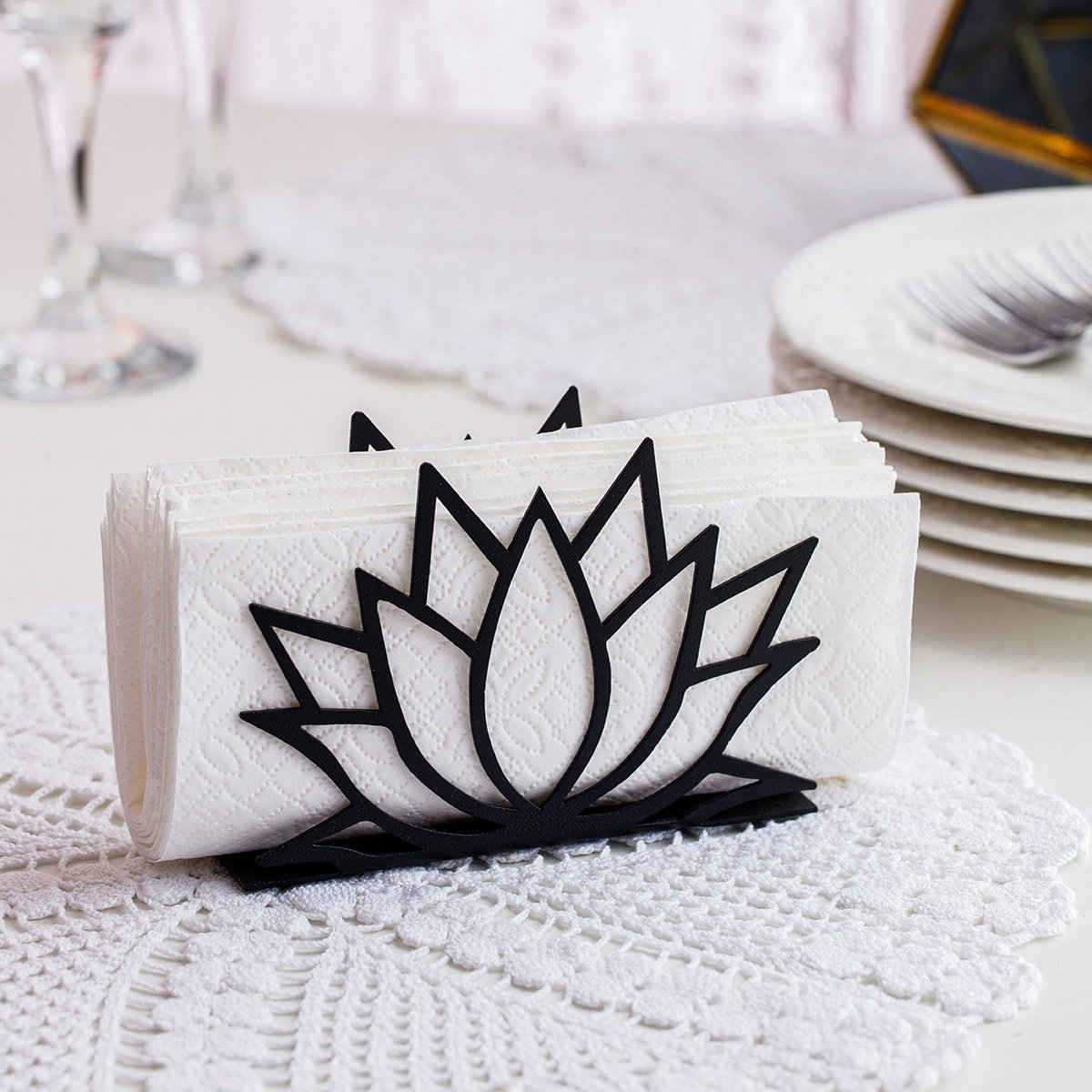 Suport de șervețele Lotus Negru 12x4x8.50 cm