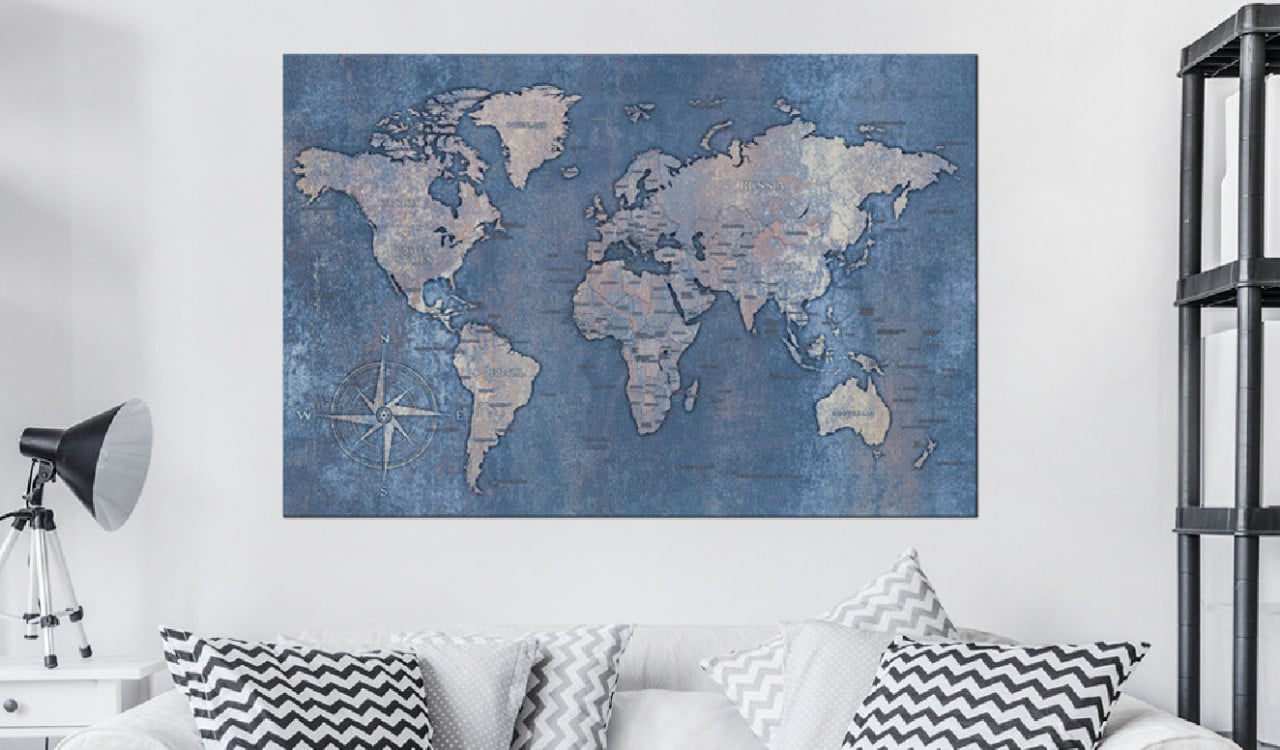 Tablou din plută - Sapphire Planet [Cork Map] 120x80 cm - 1 | YEO