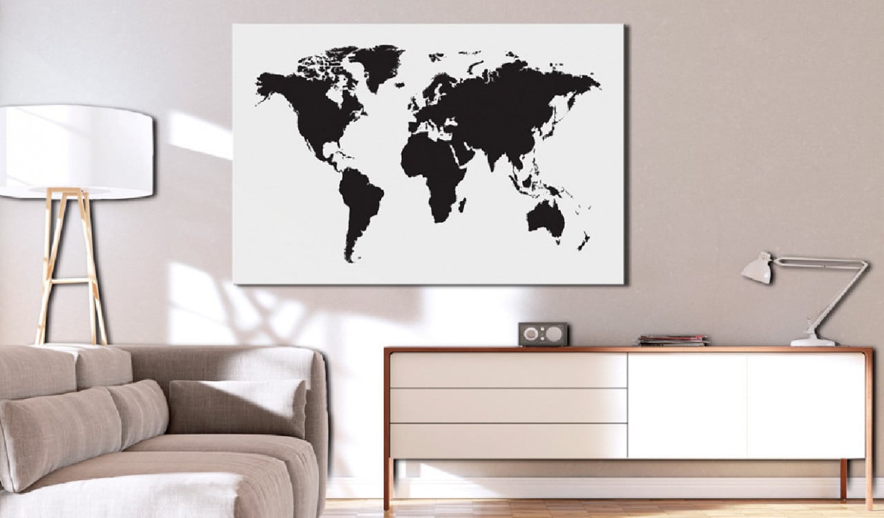 Tablou din plută - World Map: Black & White Elegance [Cork Map] 120x80 cm - 1 | YEO