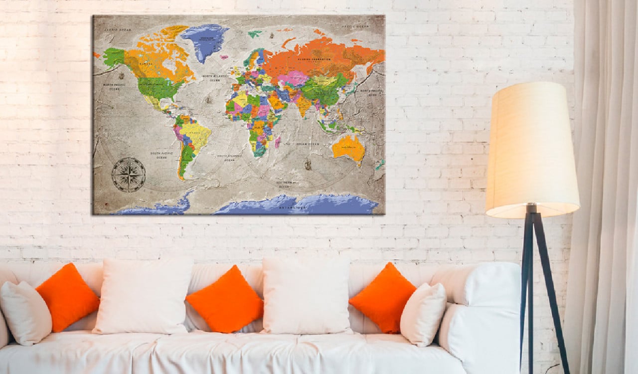 Tablou din plută - World Map: Retro Style [Cork Map] 120x80 cm - 1 | YEO