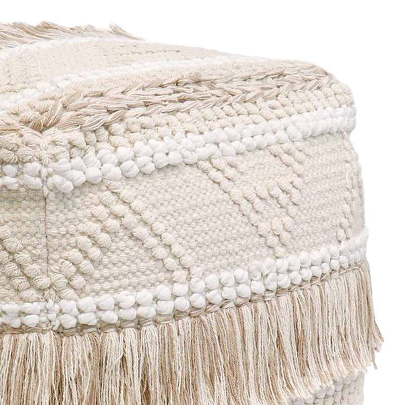 Taburet Puf Boho Scauni, Pako World, Bumbac, Alb-Bej, 50x50x50 cm - 1 | YEO