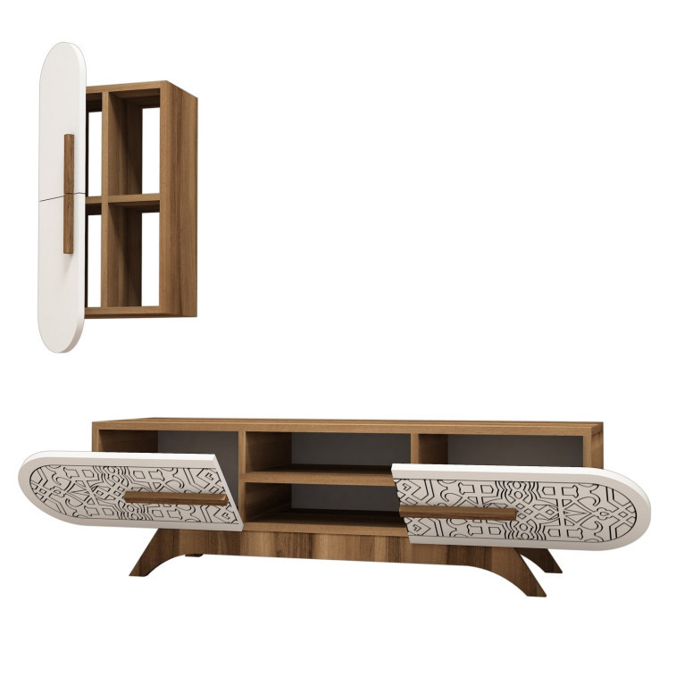 Ansamblu Comoda TV Defne - Walnut, Alb - 2 | YEO