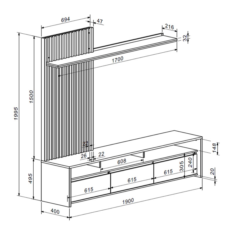 Ansamblu comoda TV Delfina Alb 190x40x199.5 cm
