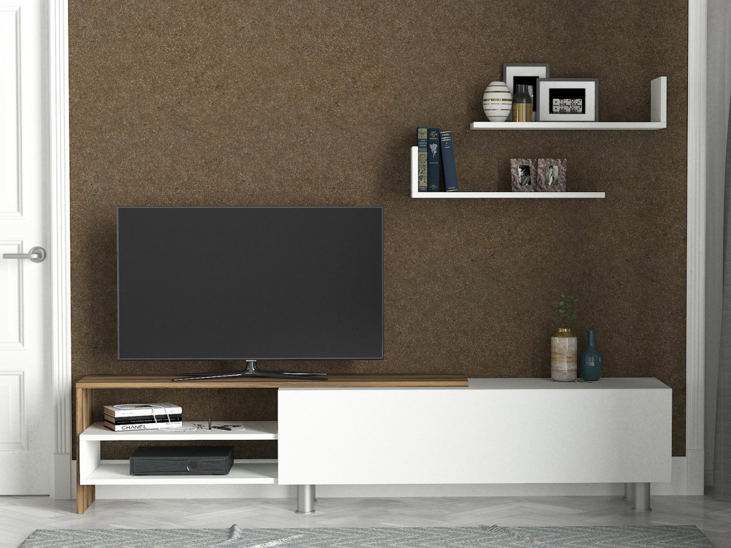 Ansamblu Comoda TV Dizayn Alb-Walnut - 2 | YEO