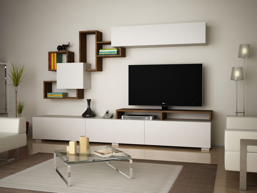 Ansamblu Comoda TV Elit Alb-Walnut