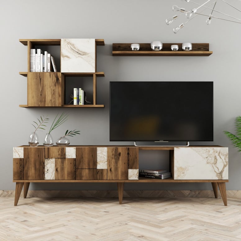 Ansamblu Comoda TV Madrid Alb-Walnut