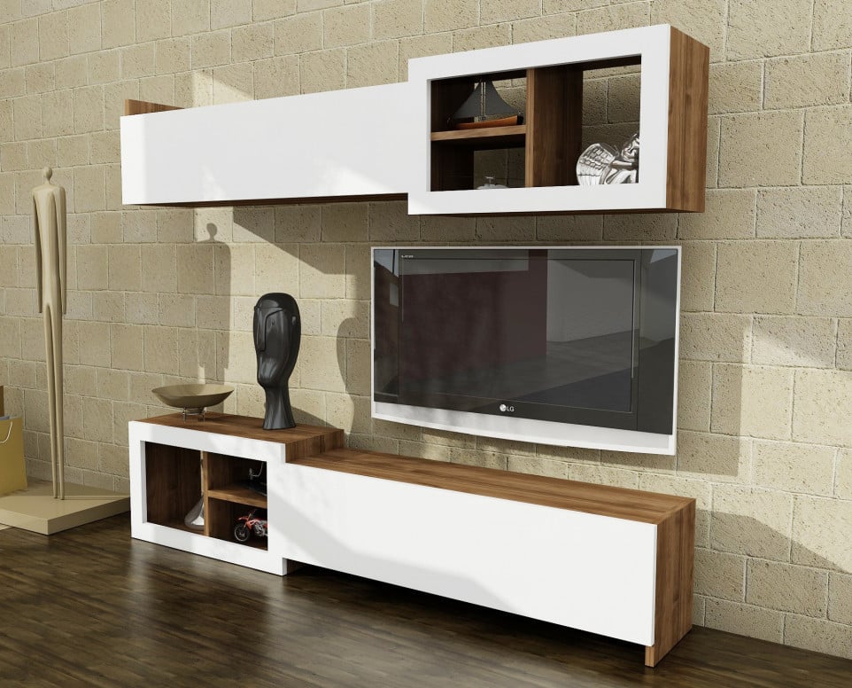 Ansamblu Comoda TV Prag Alb-Walnut - 1 | YEO