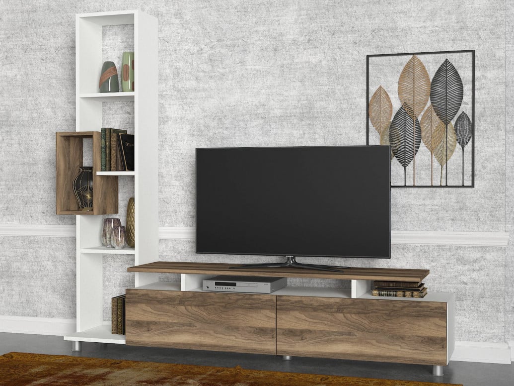 Ansamblu Comoda TV Tulip Alb-Walnut - 1 | YEO