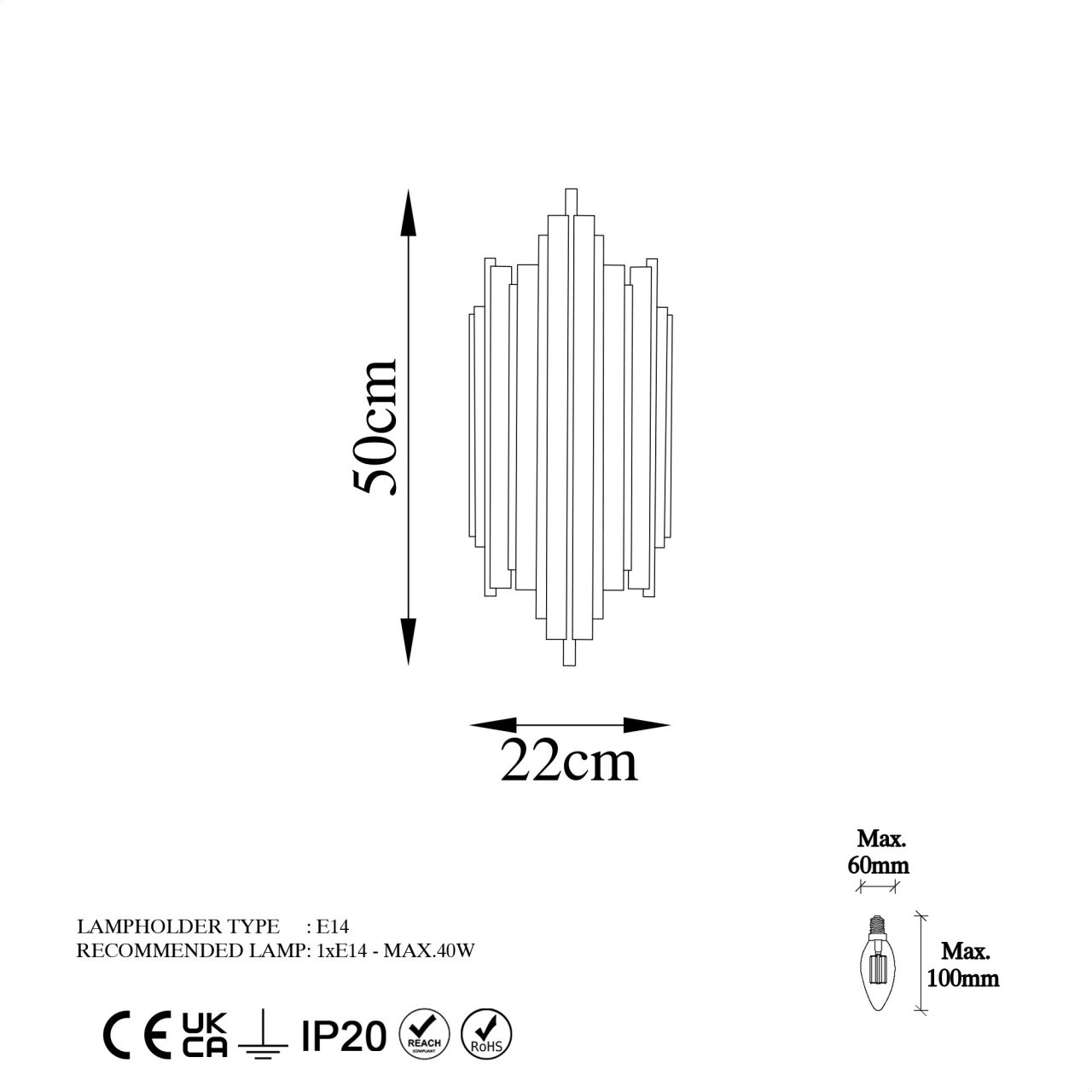 Aplica Reis Crom 22x50x11 cm