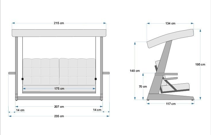 Balansoar cu 3 locuri Sia 2400 Antracit 236x190x175 cm - 1 | YEO