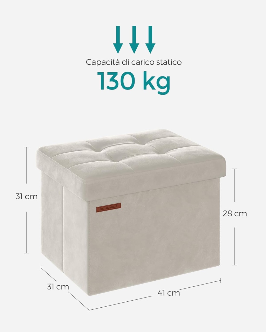 Bancheta de depozitare Otoman Songmics Alb 40x32x31 cm - 1 | YEO