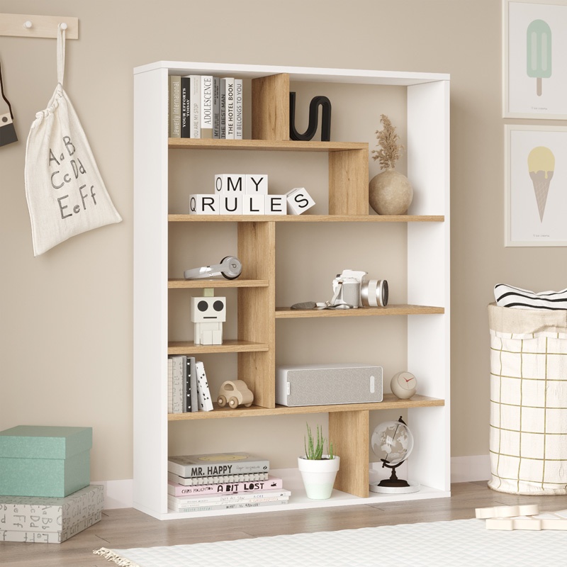 Biblioteca Decora, Pako World, Natural-Alb, 90x22x123 cm