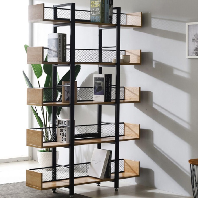 Biblioteca Musha, Pako World, Metal Negru-Stejar, 120x22x185 cm