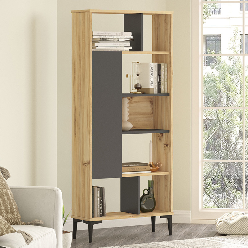 Biblioteca Neville culoare lemn natural - antracit 72x25x163.3cm - 1 | YEO