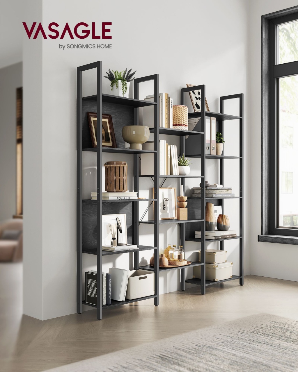 Biblioteca Vasagle Negru 158x24x164.6 cm - 1 | YEO