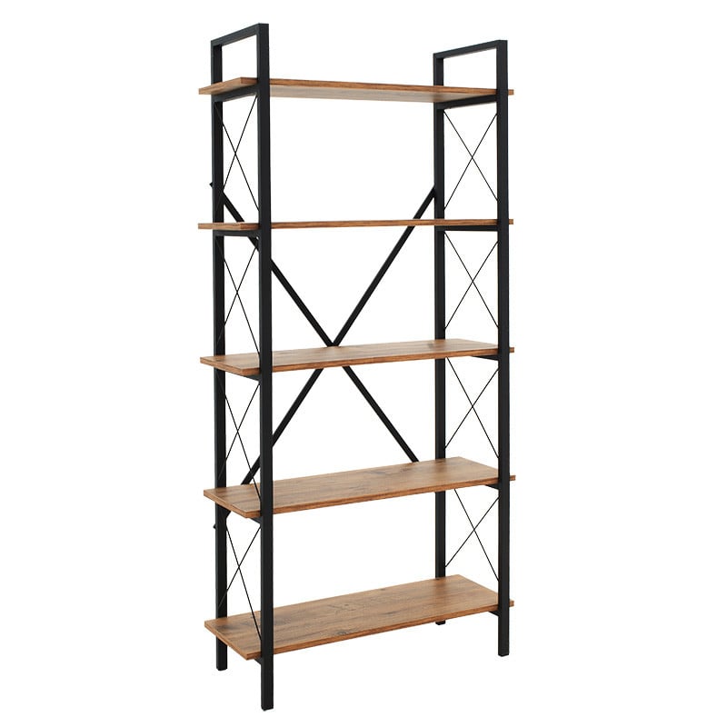 Biblioteca Wook, culoarea nuc - negru 90x34x180cm