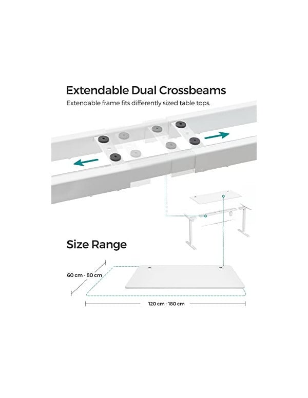 Birou reglabil, Songmics, Ajustabil, Alb, LSD012W01, 120 x 60 x 73/ 114 cm