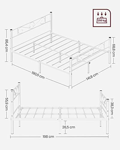 Cadru pat metalic, Vasagle, Alb, 198x141.8x86.4 cm - 2 | YEO