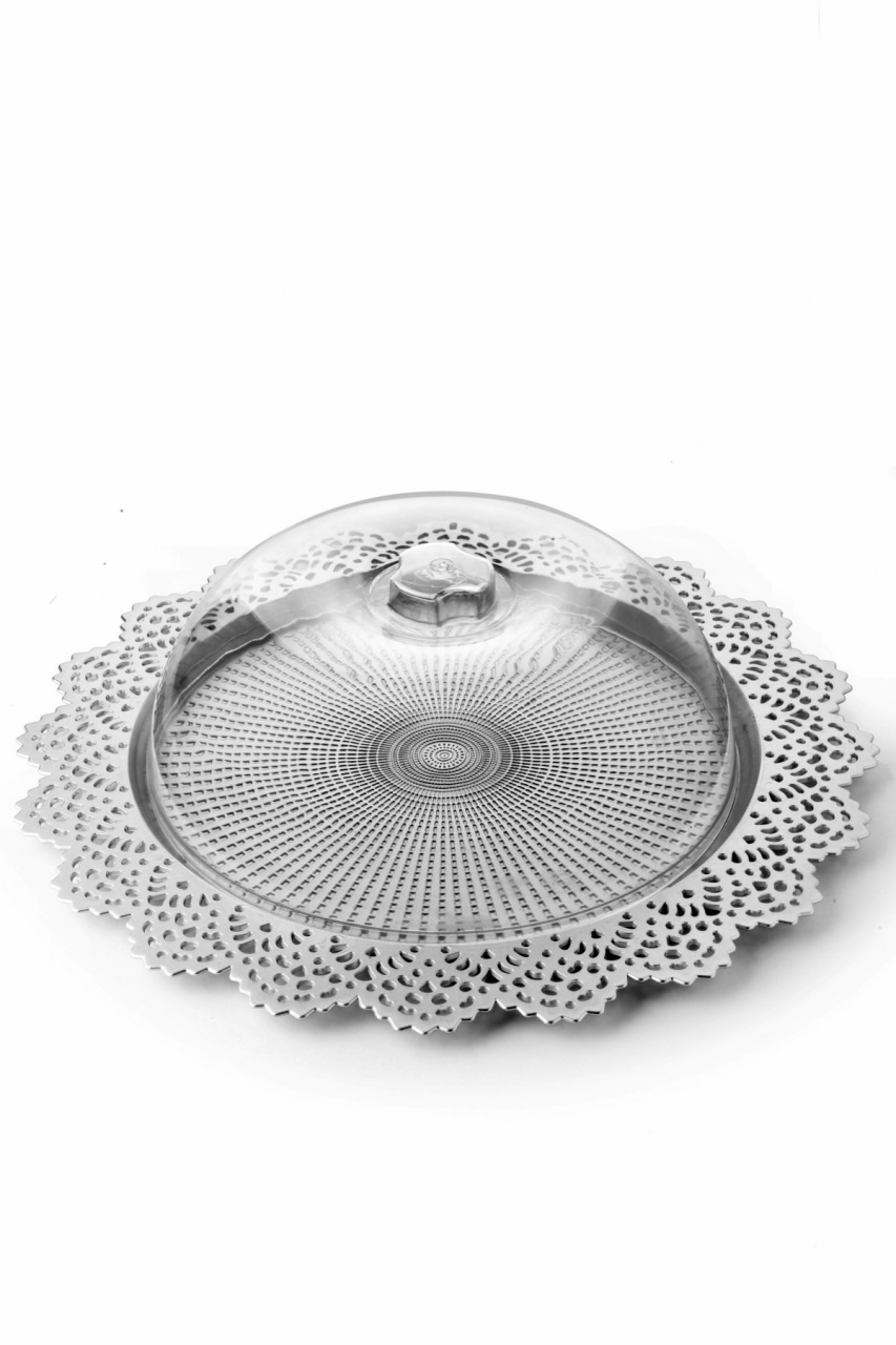 Capac clopot pentru platou de prajituri MRTS Argintiu 38x38x38 cm