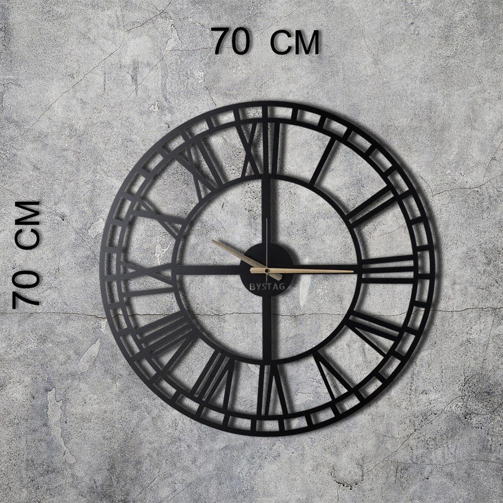 Ceas de perete decorativ din metal WATCH Negru 70x70 cm - 3 | YEO