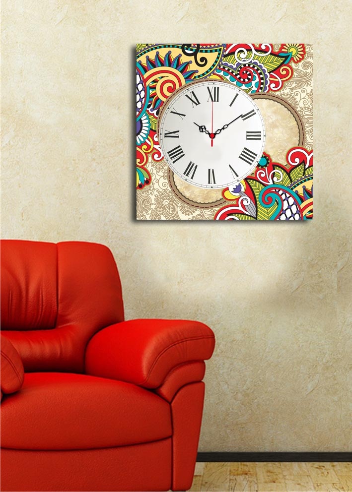 Ceas de perete decorativ din pânză 4545CS Multicolor 45x45x3 cm