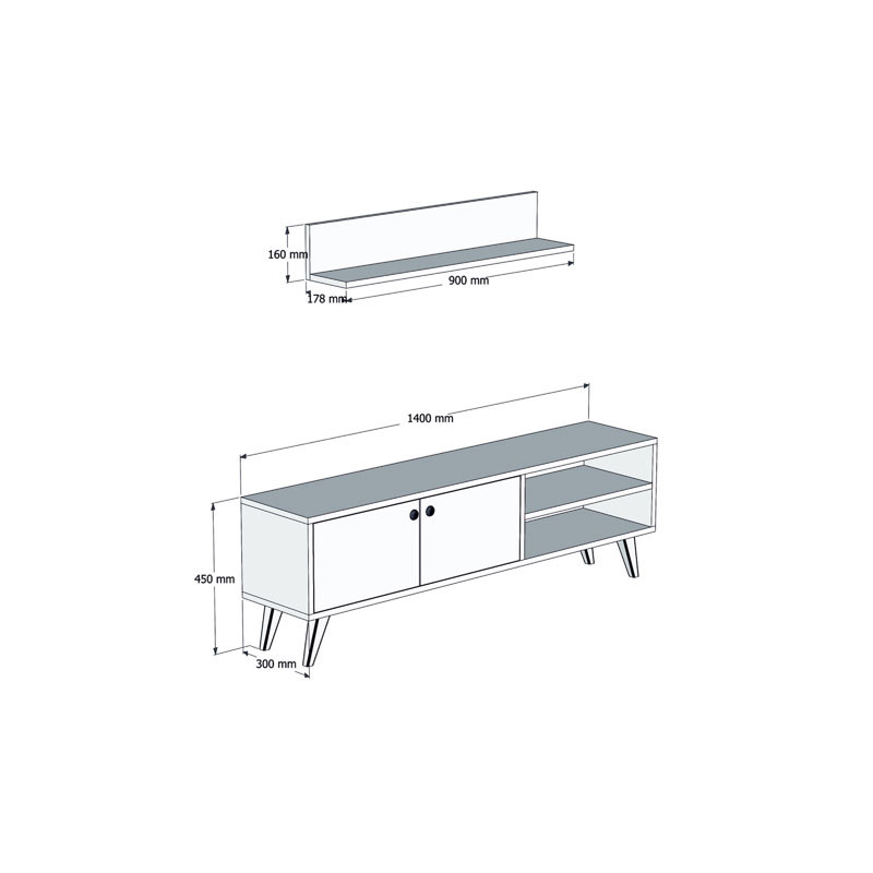 Comoda TV Aric gri inchis - culoarea nuc 140x30x45cm - 1 | YEO