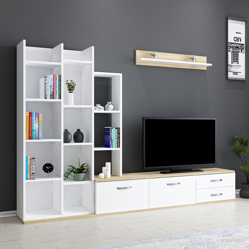Comoda TV Leman, Pako World, Stejar-Alb, 240x35x154 cm - 1 | YEO