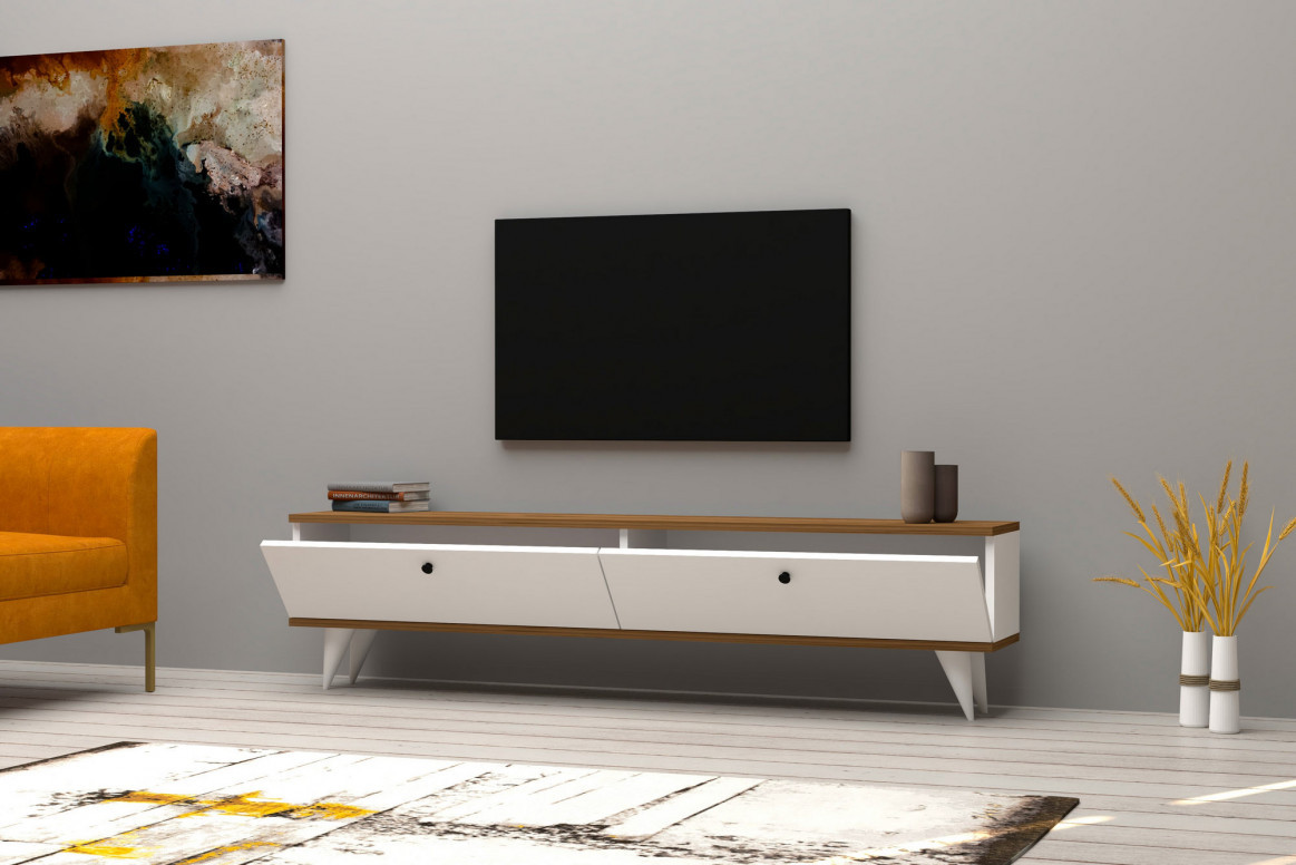 Comoda TV Paris - Alb, Walnut - 1 | YEO