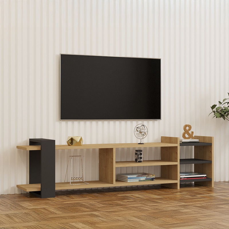 Comoda TV Rinia, Pako World, Stejar-Antracit, 153x60x40 cm - 1 | YEO