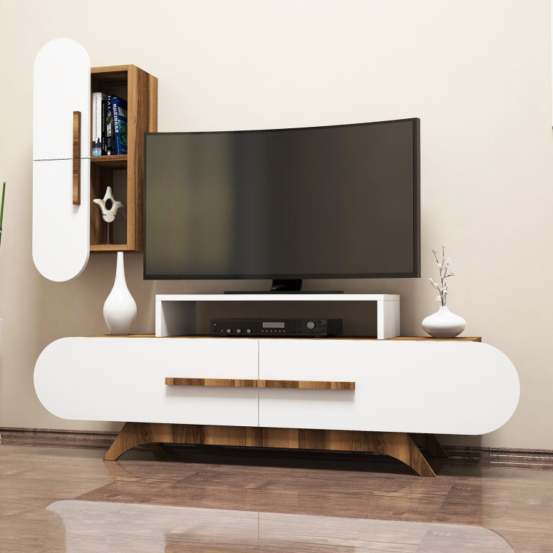 Comoda TV Rose S - Walnut, Alb