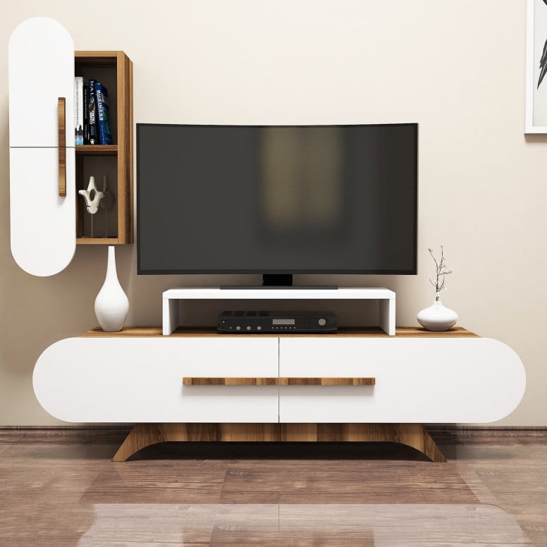 Comoda TV Rose S - Walnut, Alb - 1 | YEO