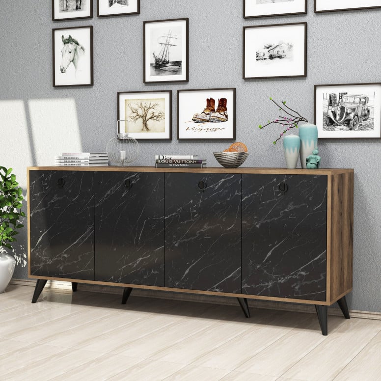 Consola Elite 1618 Walnut-Negru Marble - 1 | YEO