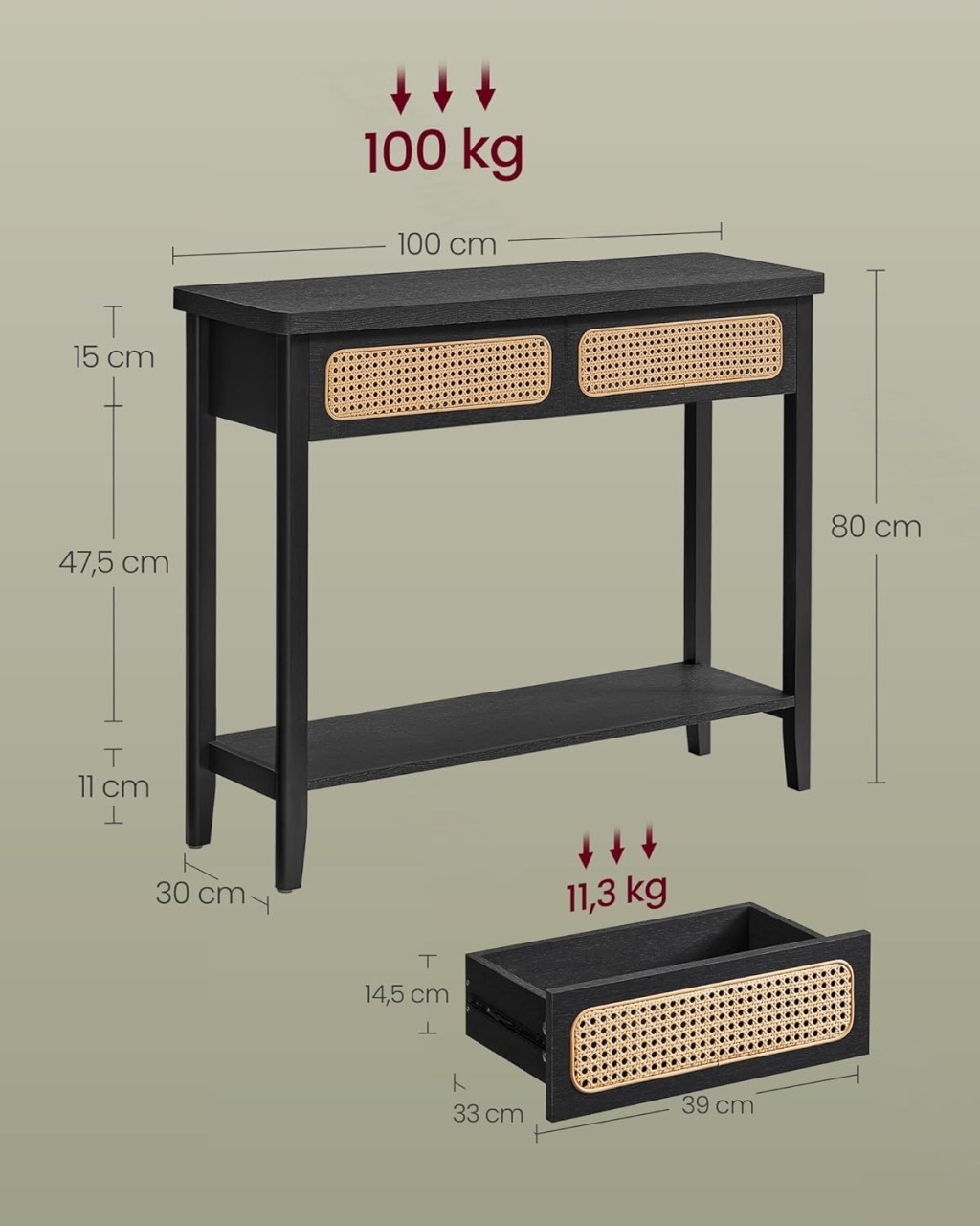 Consola Vasagle Negru 100x30x80 cm - 2 | YEO