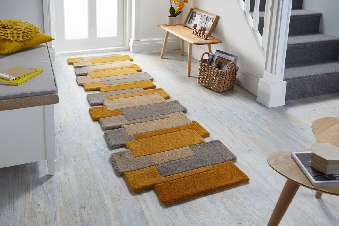 Covor traversă Collage Galben Ochre/Natural 60X230 cm, Flair Rugs