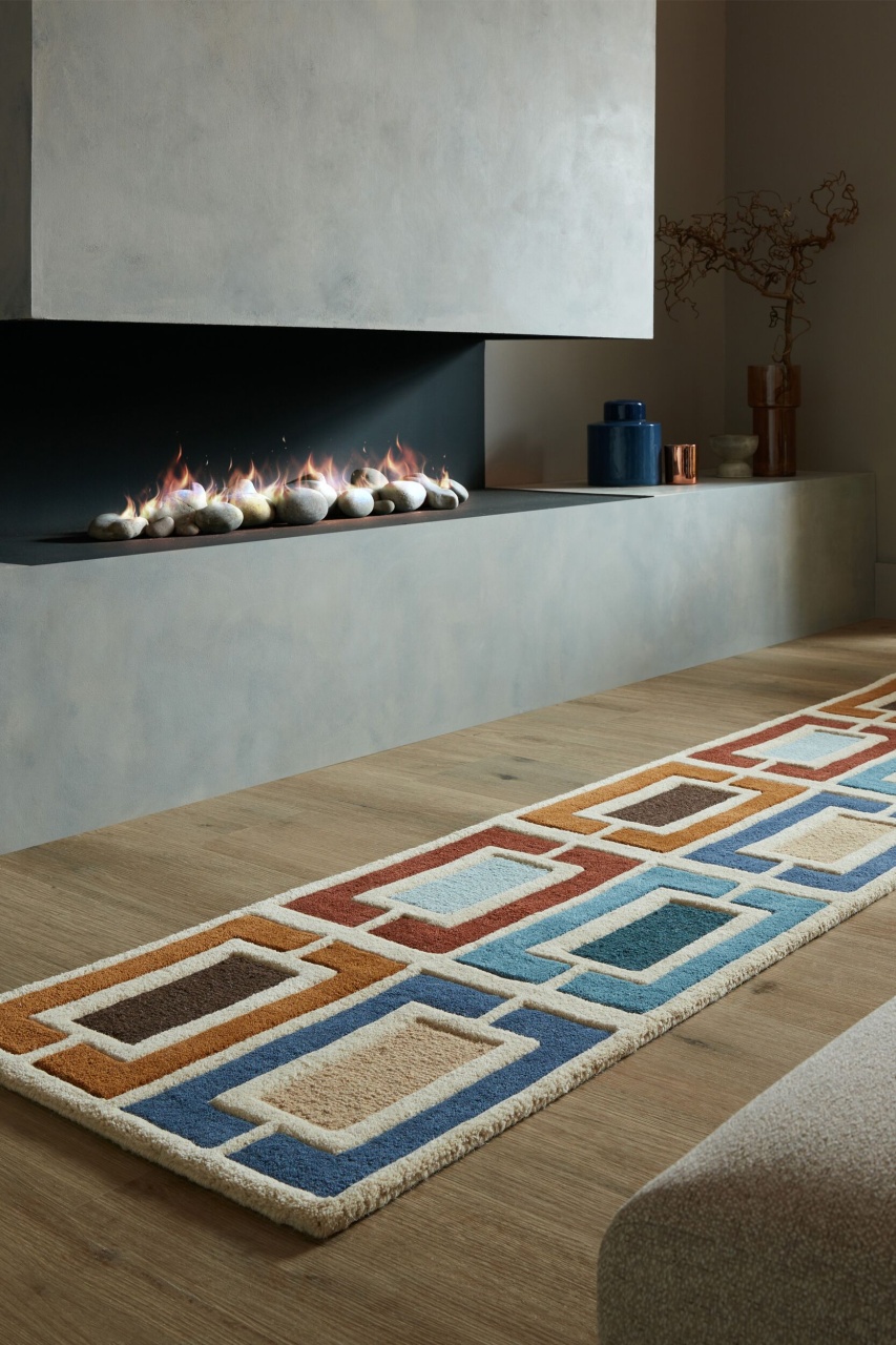 Covor traversa Illusion Retro Blocks Albastru 60X230 cm, Flair Rugs