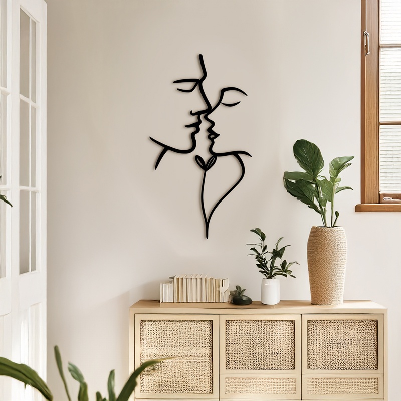 Decoratiune de perete din metal, Lovia, Negru, 0.2x28x50 cm