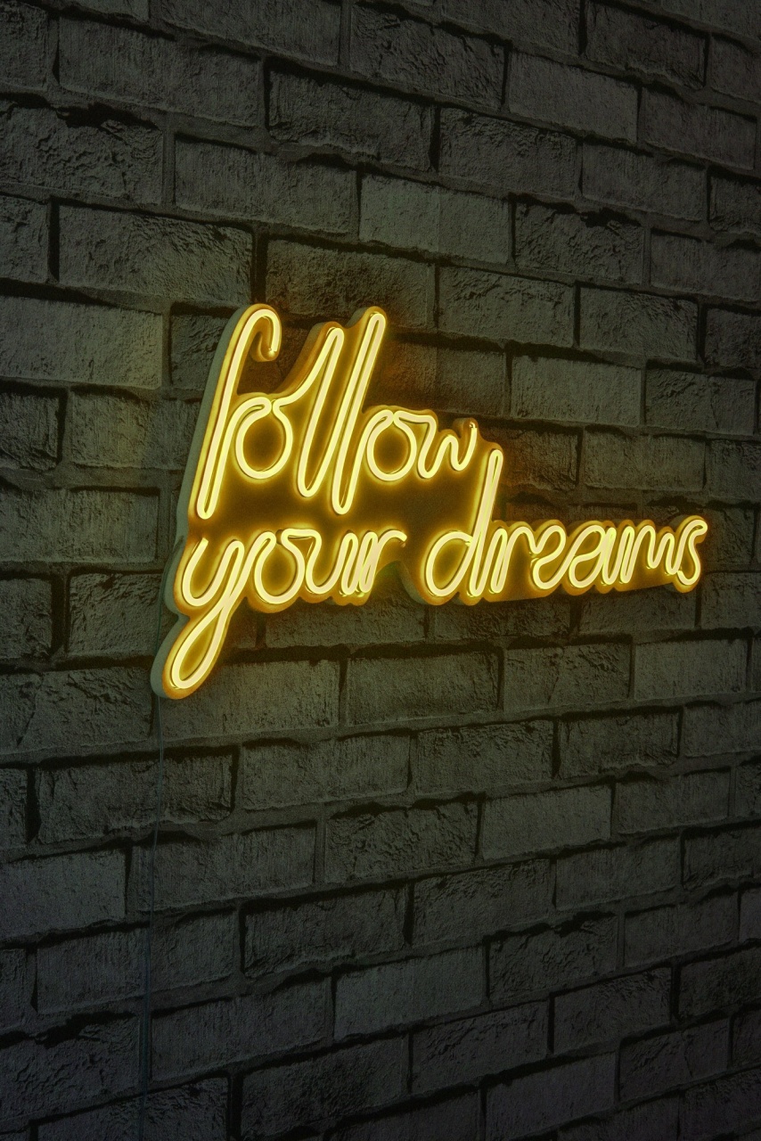 Decoratiune luminoasa LED de perete Follow Your Dreams Galben 60x32x2 cm - 1 | YEO