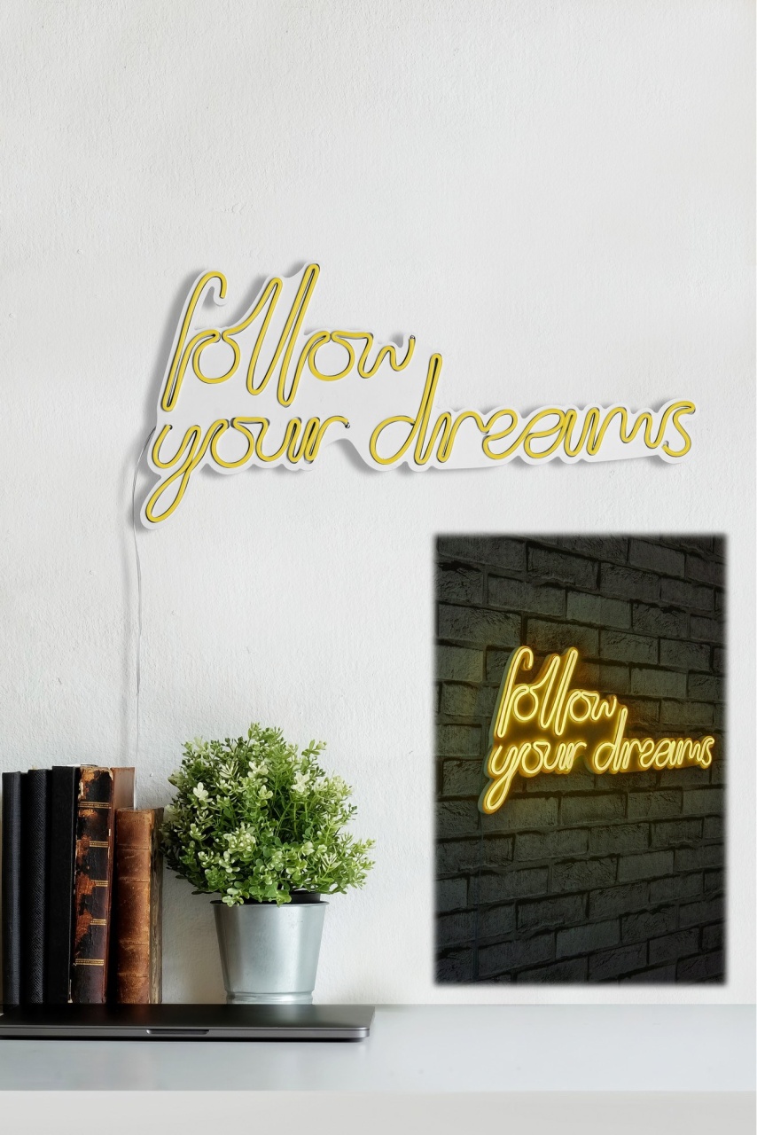 Decoratiune luminoasa LED de perete Follow Your Dreams Galben 60x32x2 cm - 3 | YEO