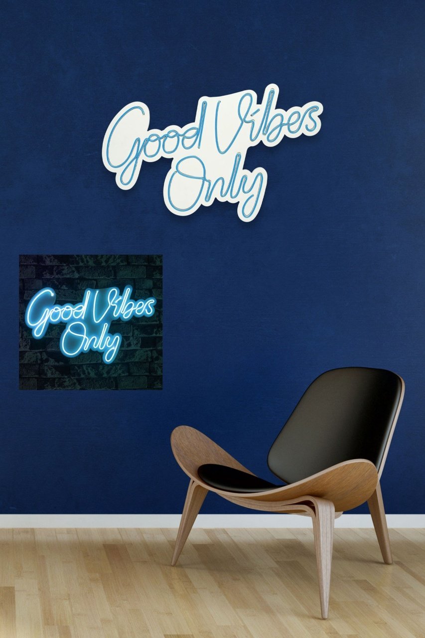 Decoratiune luminoasa LED de perete Good Vibes Only 2 Albastru 37x62x2 cm - 3 | YEO