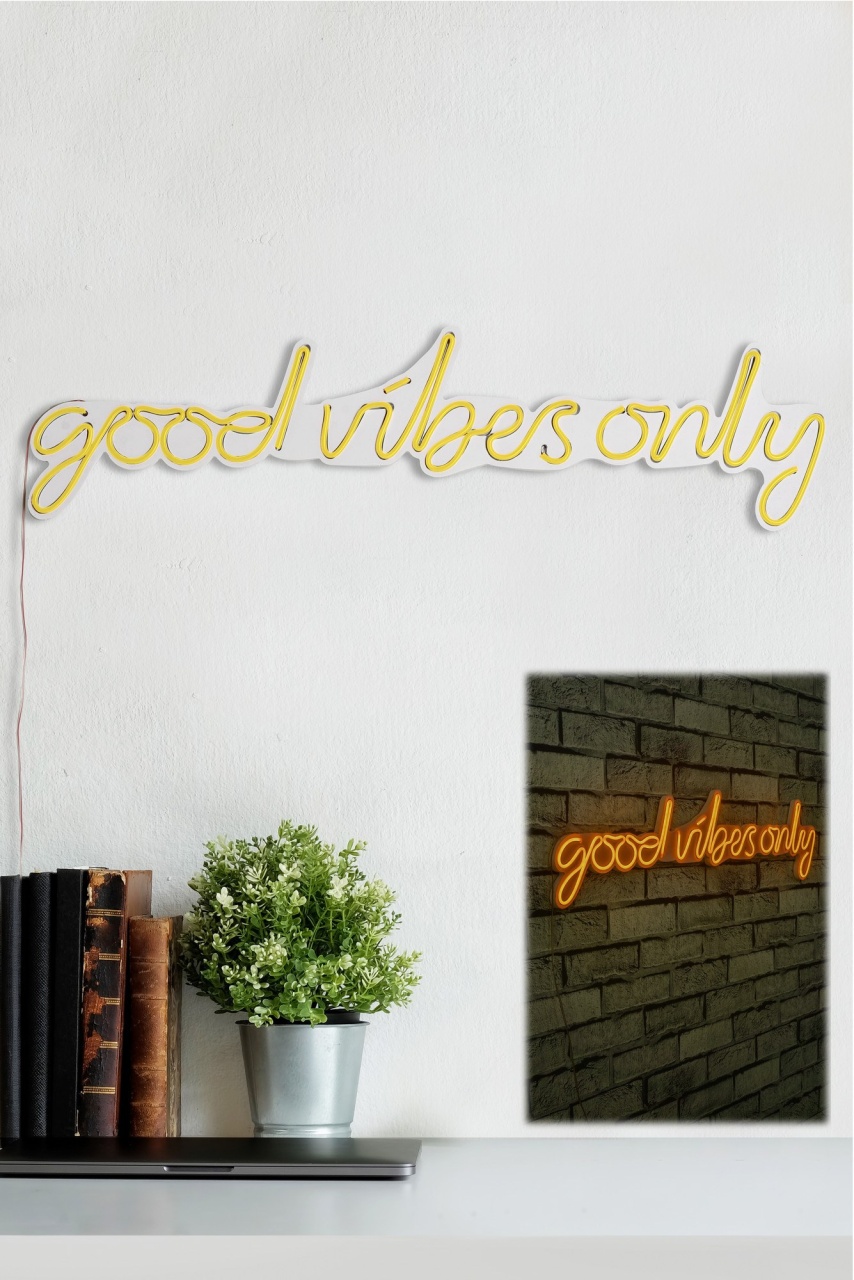 Decoratiune luminoasa LED de perete Good Vibes Only Galben 76x19x2 cm - 3 | YEO