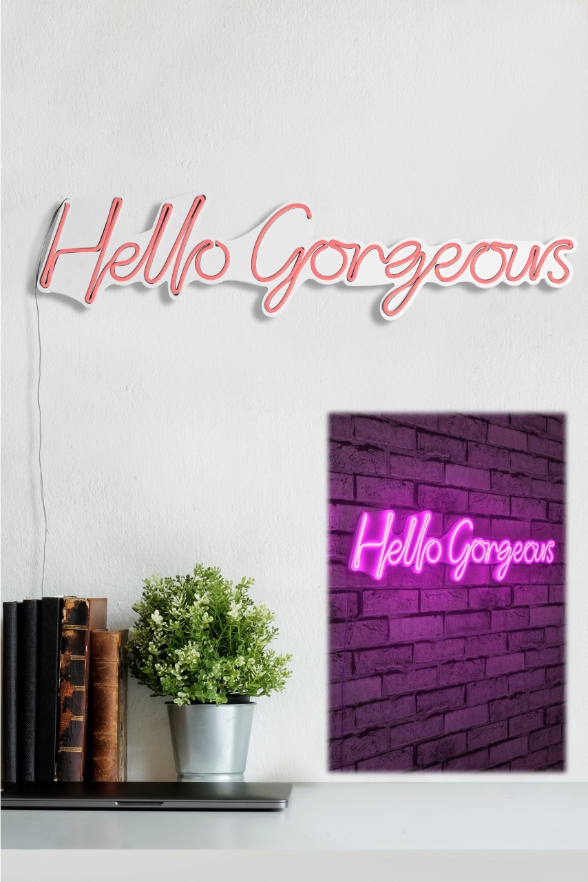 Decoratiune luminoasa LED de perete Hello Gorgeous Roz 74x17x2 cm - 2 | YEO